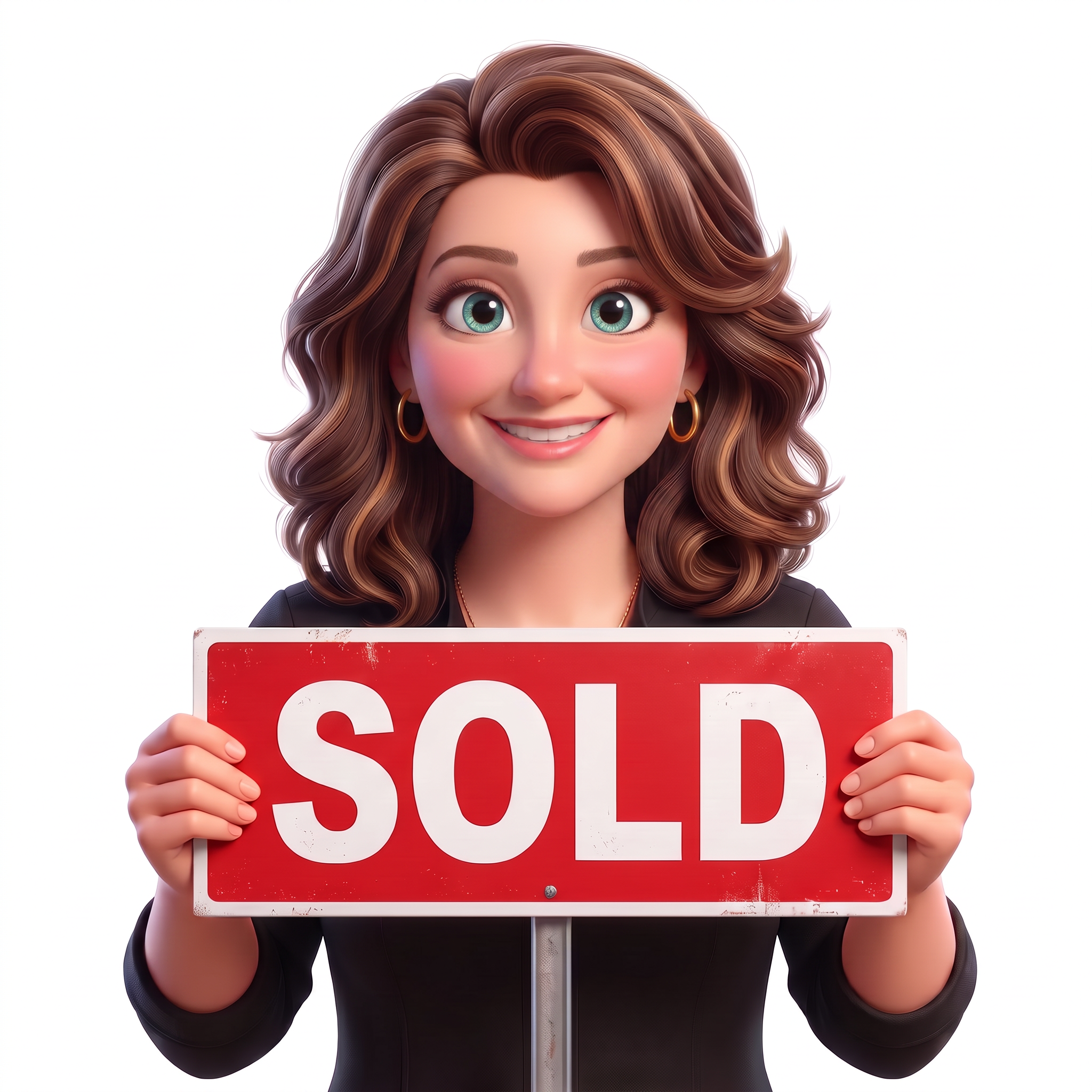 Sarah holding a SOLD sign
