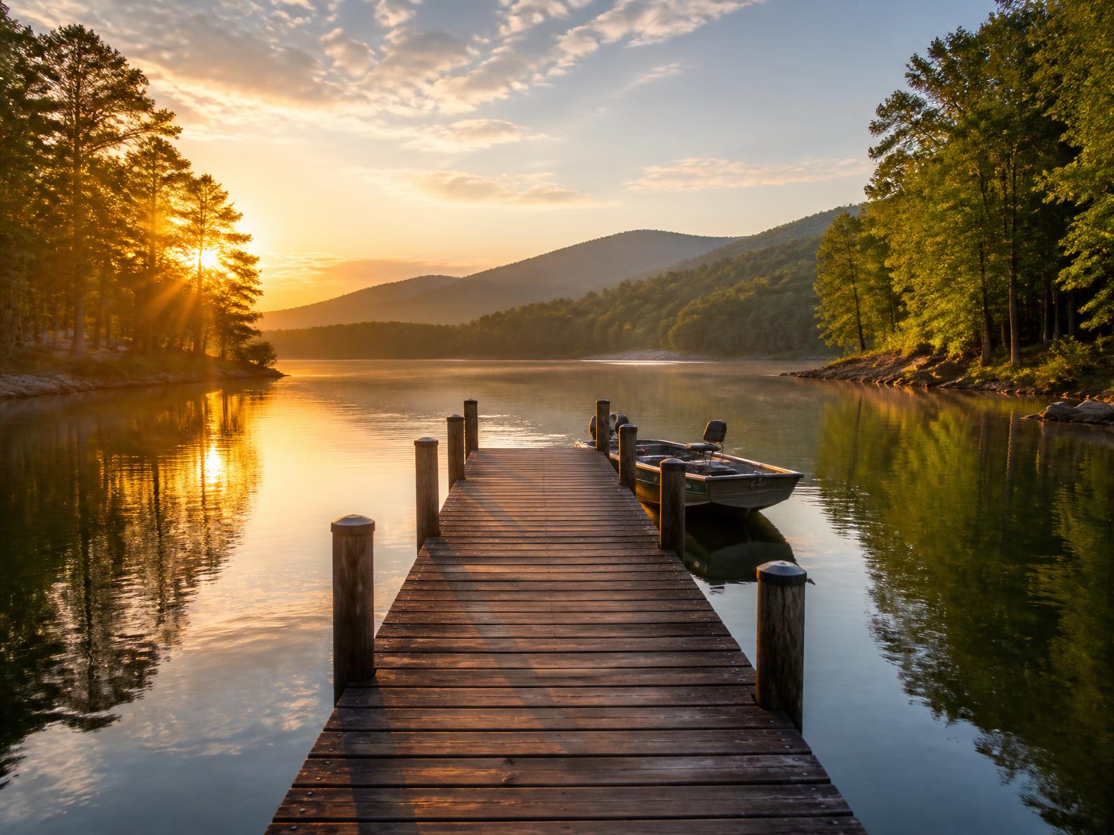 Cherokee Lake shoreline in East Tennessee at sunset