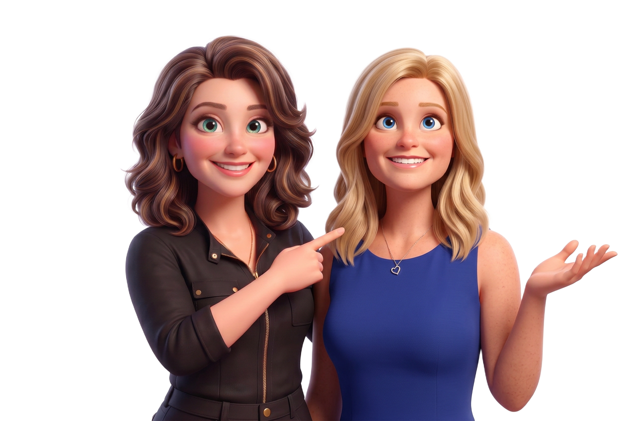 Sarah Richards and Trista Hayes pointing to featured homes